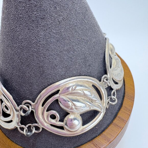 VTG Sterling Silver 925 Leaf Circle Link Chain Bracelet Size 8.25" Length - Picture 3 of 10